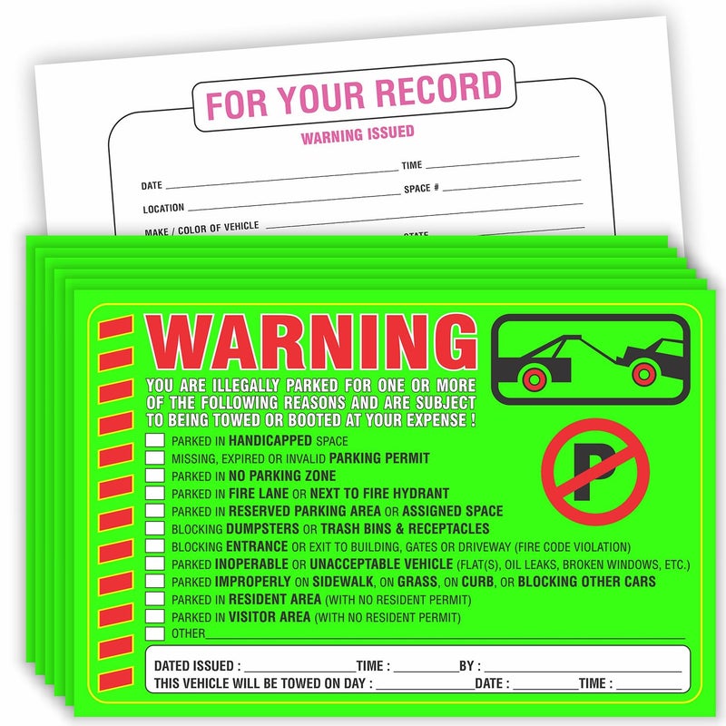 PARTH IMPEX Parking Violation Stickers Notice (Pack of 50) Tow Warning You are Illegally Parked Multi Reasons - Large Size 6" X 9" â€“ Green - Image 1